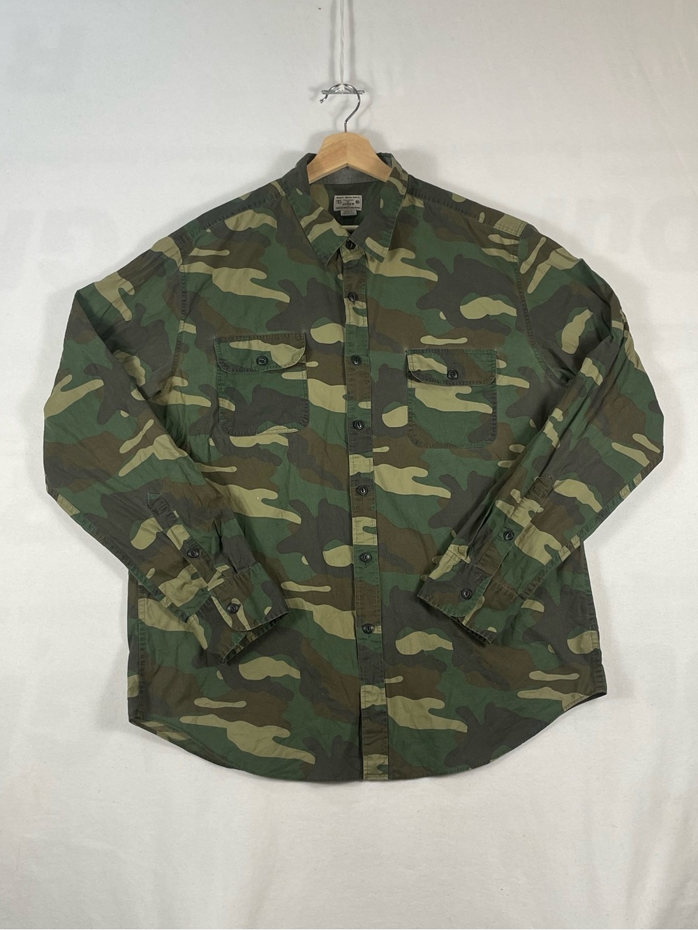 J Crew Green Army Military Camo Longsleeve Button Down Shirt mens Sz XL